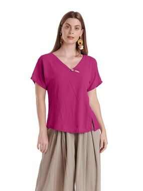 Oh My Gauze Mike 100% Cotton Blouse Fuchsia Womens 1